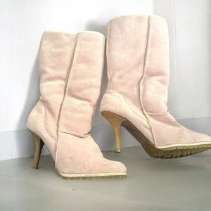 Pink Suede Women's Boots y2k Barbie Sherpa lined diva coquette winter 8